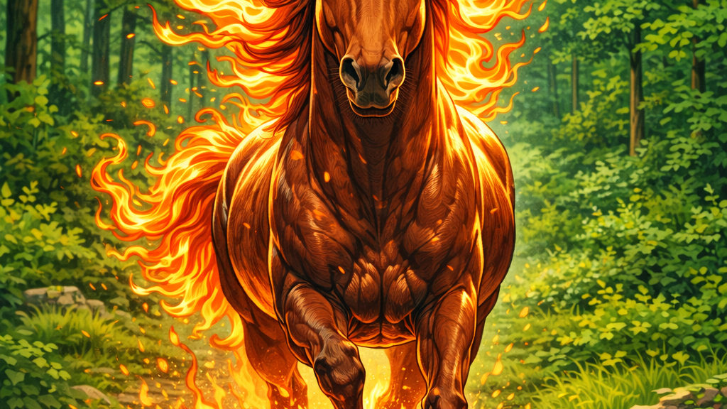 Cheval de feu dans la forêt